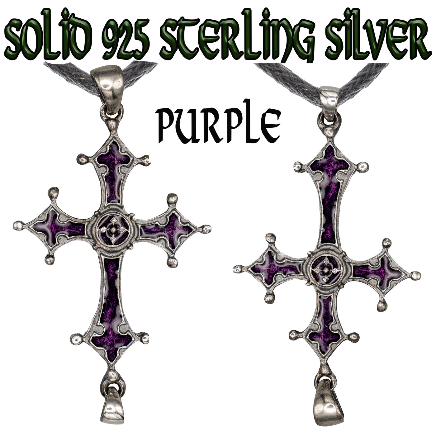 Gothic Cross Pendant - .925 sterling silver & Enamel
