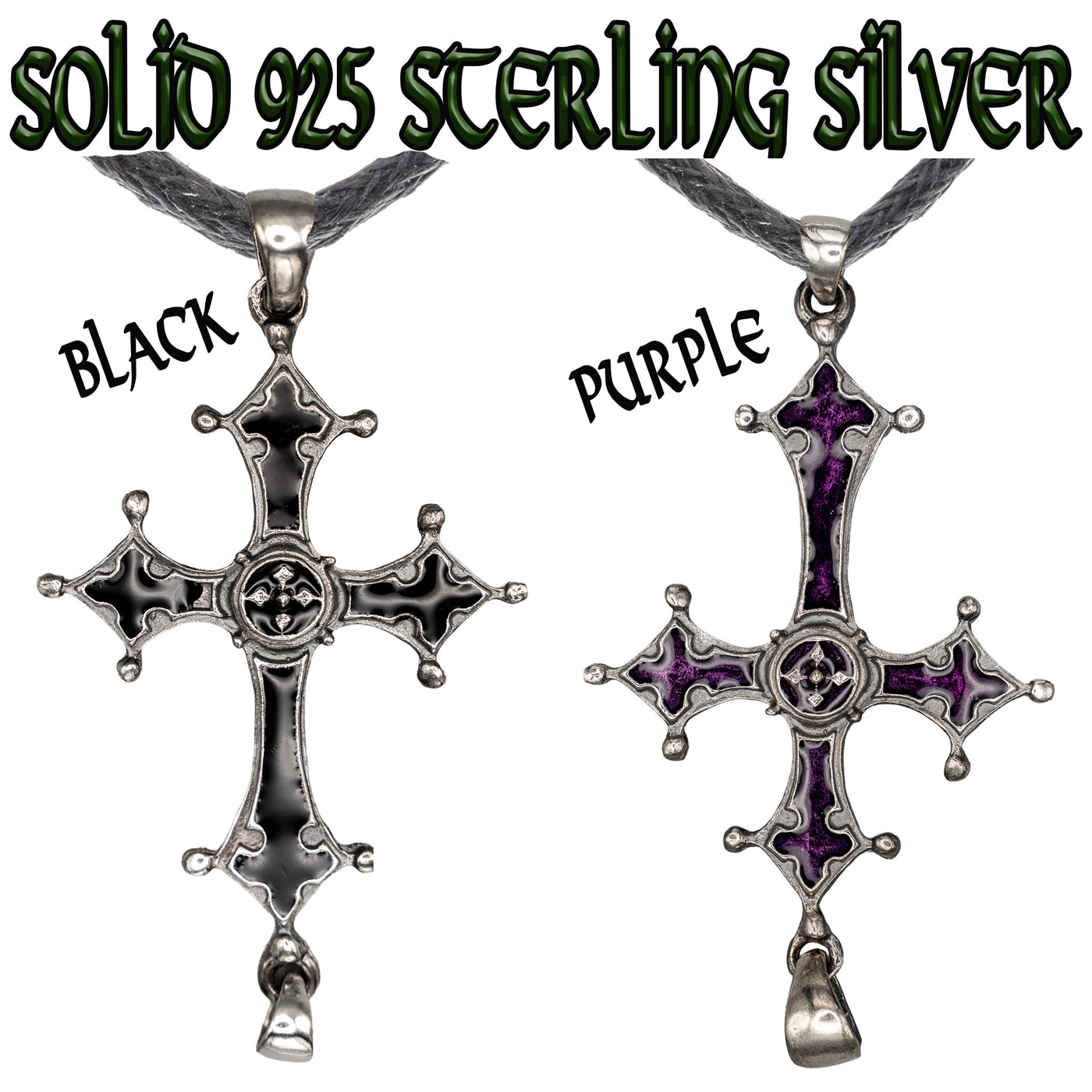 Gothic Cross Pendant - .925 sterling silver & Enamel