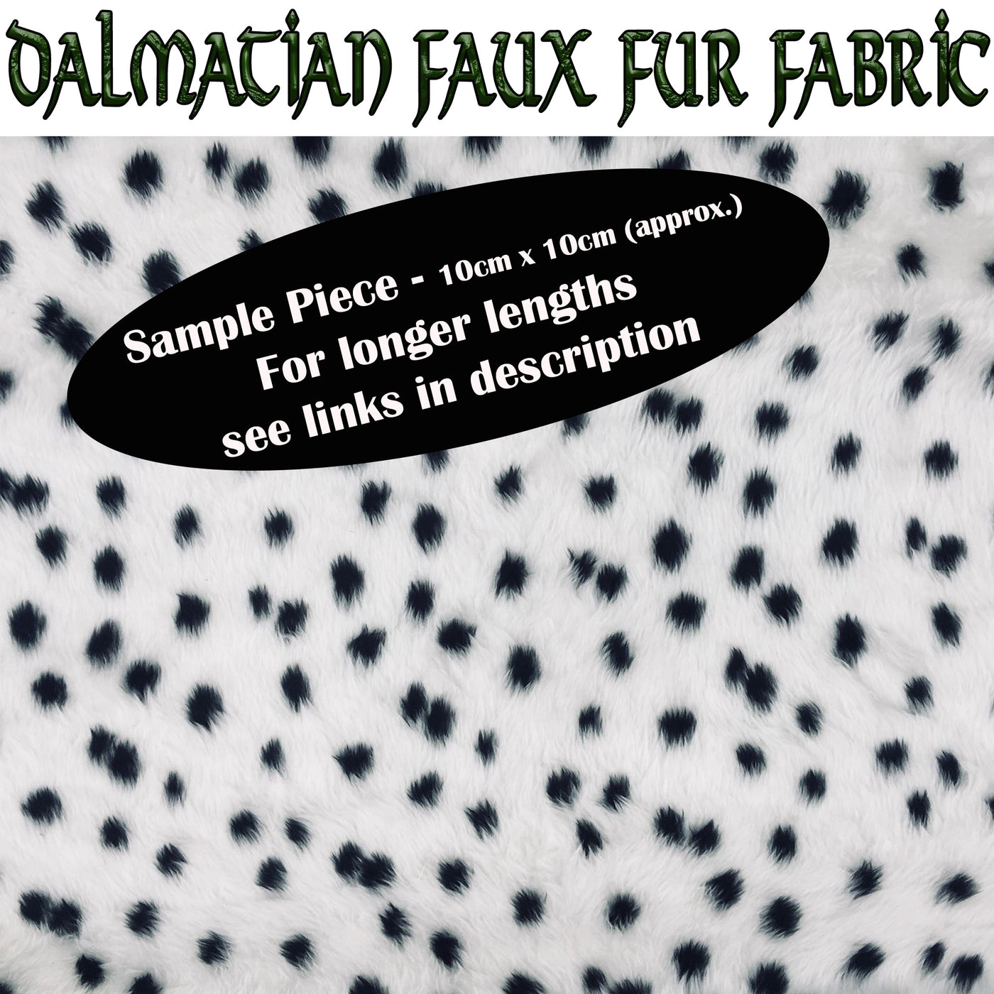 Dalmatian Faux Fur Fabric - Sample (approx. 10cm x 10cm)