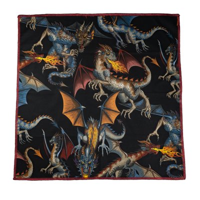 Fire breathing dragons on our handmade bandana, great realistic design
