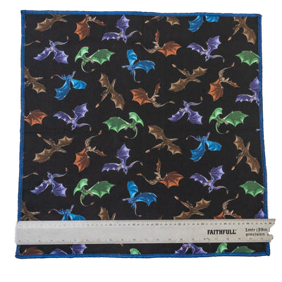 Flying Dragons in various colours on our handmade bandana 21" x 21" (approx.)