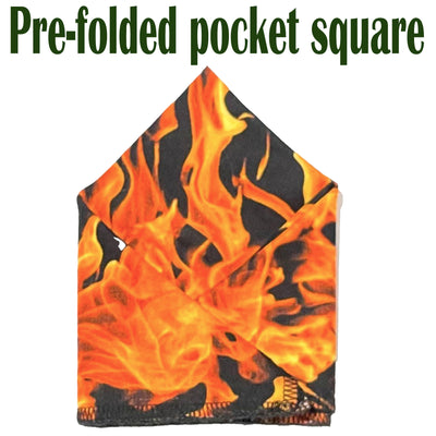 Realistic Flames design on our pre-folded pocket square. It's approx. 25cm x 25cm, pre-folded so you can pop it straight in your breast pocket. Handmade from 100% cotton.
