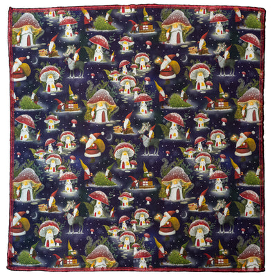 Christmas Bandana with gonks, elfs, santa & reindeers in a snowy scene.  Handmade from 100% cotton fold to wrap around your head for full cover or wear as a thin band.  Can also be used as a wrist wrap
