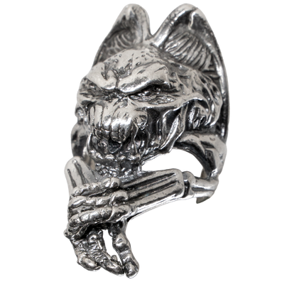 Winged gargoyle ring made from 925 solid sterling ring. Hideous beast with hands crossed and baring teeth, ghoulish character.  Available in sizes M - Z+5.  Please ask for alternative sizes.
