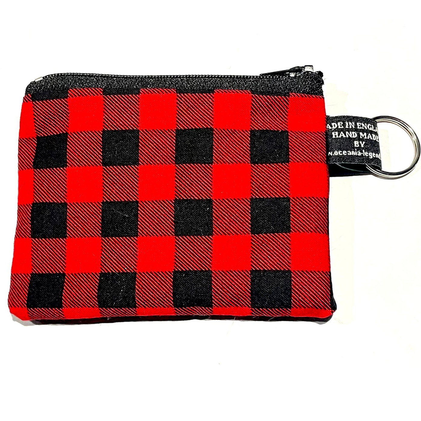 Red & Black gingham plaid 100% cotton handmade coin and card purse