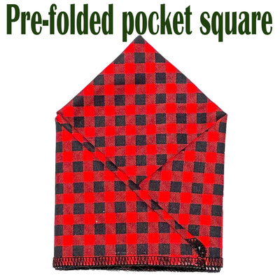 Red & Black Gingham, great retro/punk designer handmade  pre-folded pocket square.  The pocket square is ready to go, just pop it in your breast pocket. Handmade from 100% cotton
