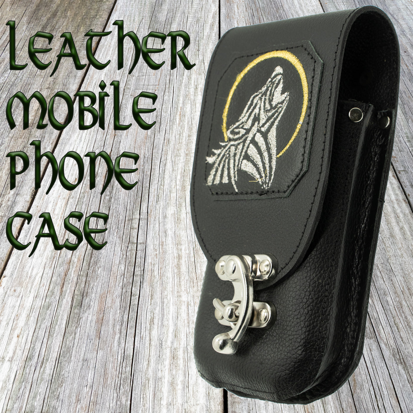 Howling Wolf Leather Mobile Phone Pouch