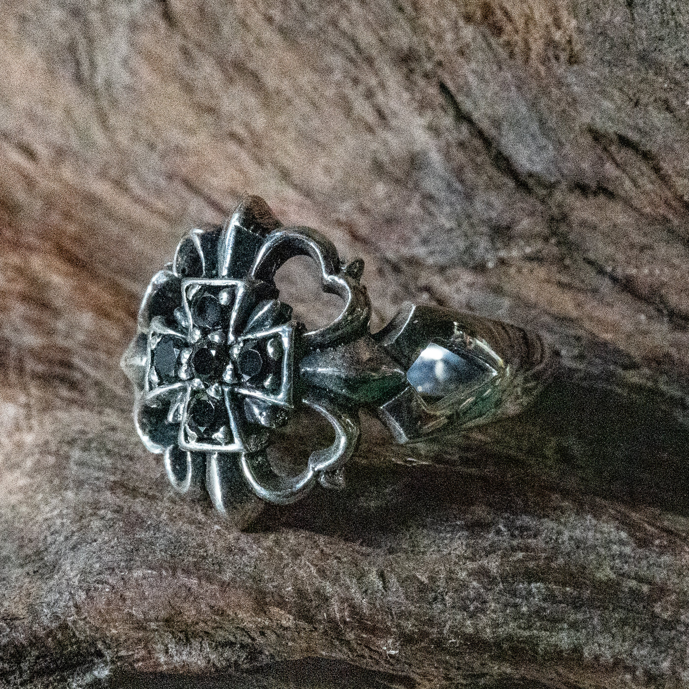 Iron Cross Ring with cubic zirconia