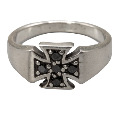 Iron Cross Ring with cubic zirconia