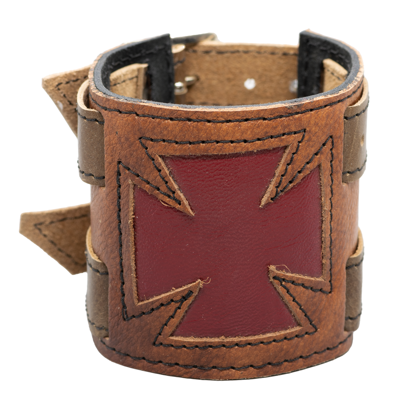 Leather Iron Cross Wristband