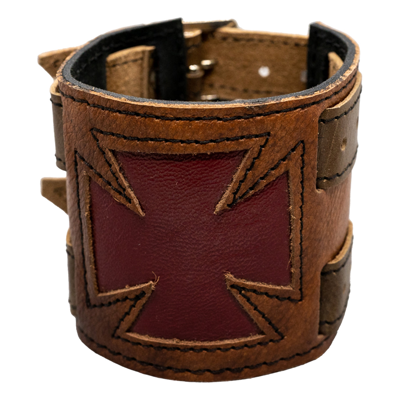 Leather Iron Cross Wristband