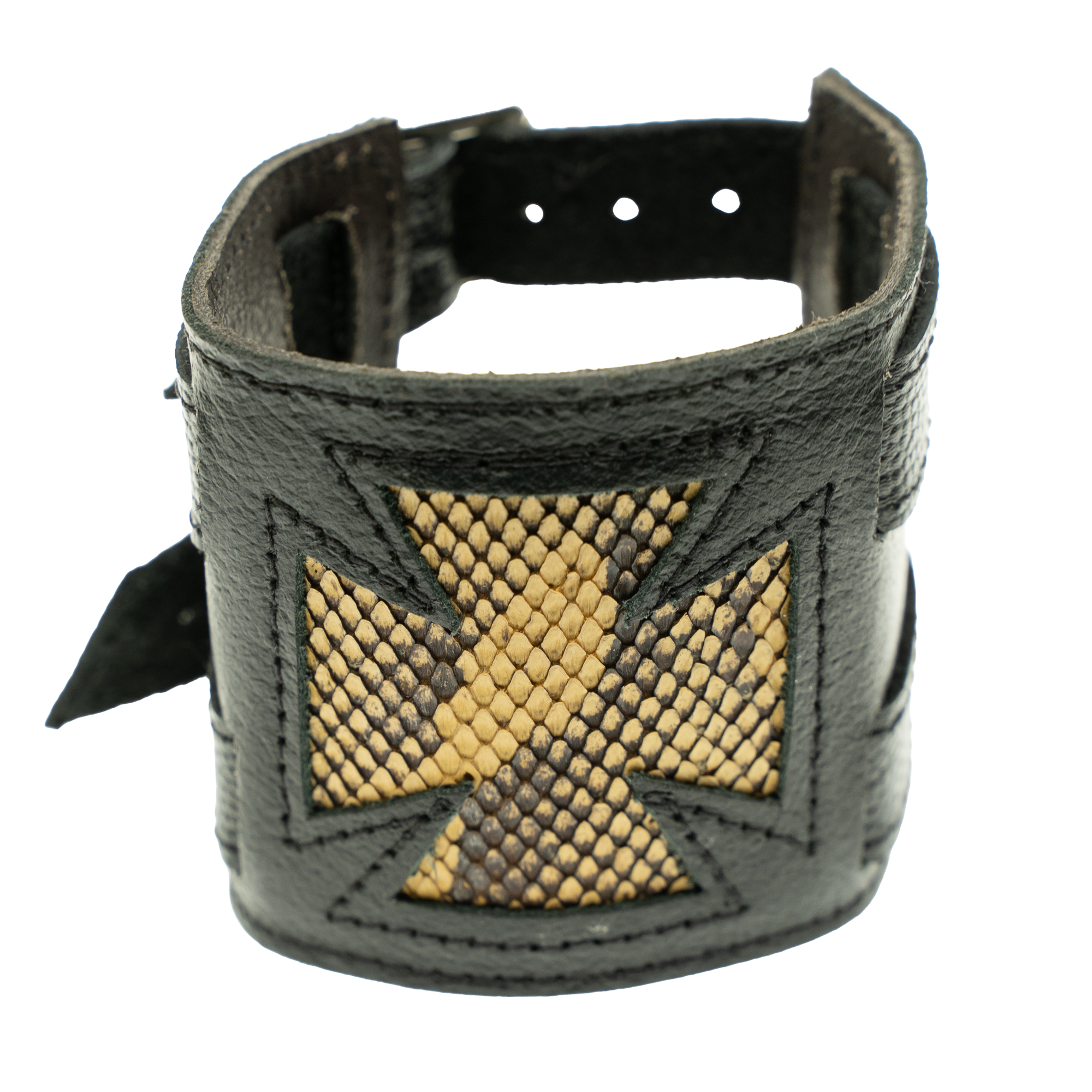Leather & Vintage Python Iron Cross Wristband – oceania-legends.com