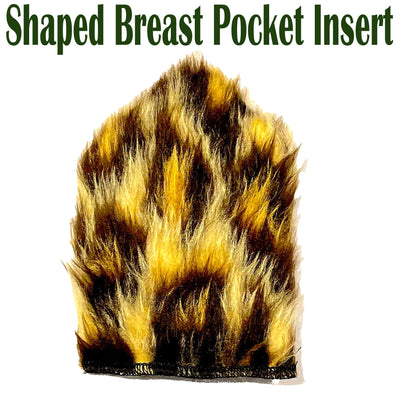 Leopard Faux Fur fluffy fabric Handmade shaped pocket insert.  The pocket insert is shaped and ready to go, just pop it in your breast pocket. Handmade from Faux Fur & 100% cotton
