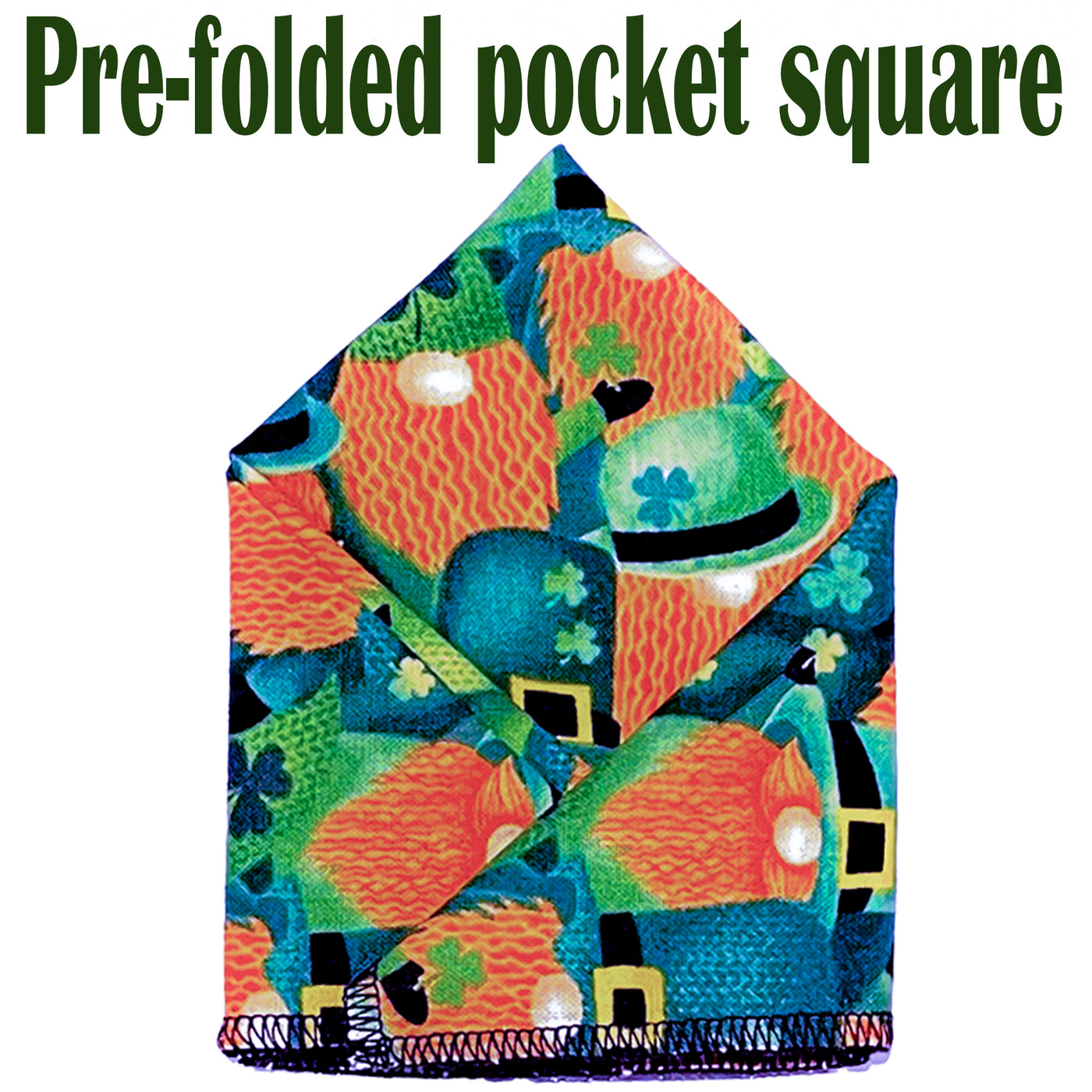 Great design with leprechauns with orange beards & green hats & shamrocks on our pre-folded pocket square is  25cm x 25cm, pre-folded so just pop it straight in your pocket. Handmade from 100% Cotton
