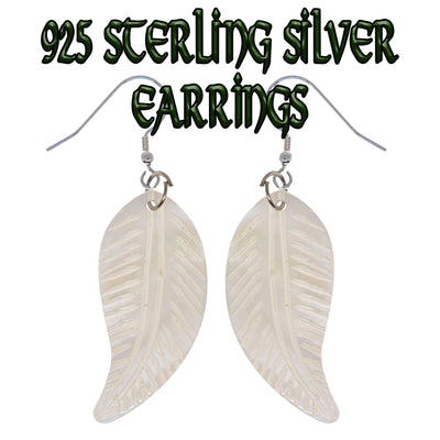 Mother of Pearl Leaf Earrings -  .925 sterling silver