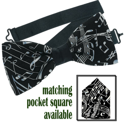 Perfect accessory for any musician, our pre-tied bow tie & pre-folded pocket square.  The bow tie is on a sliding ribbon to easily attach. The pocket square is approx. 25cm x 25cm, pre-folded so you can pop it straight in your breast pocket.
