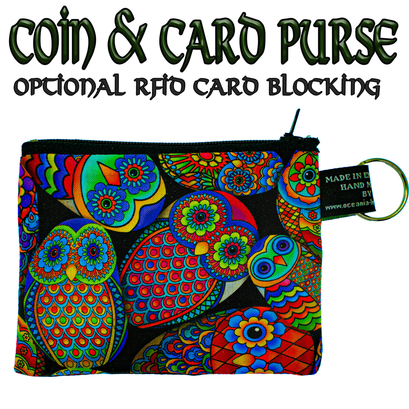 Owl Painted Stone/Egg Coin & Card Purse with optional RFID Protection