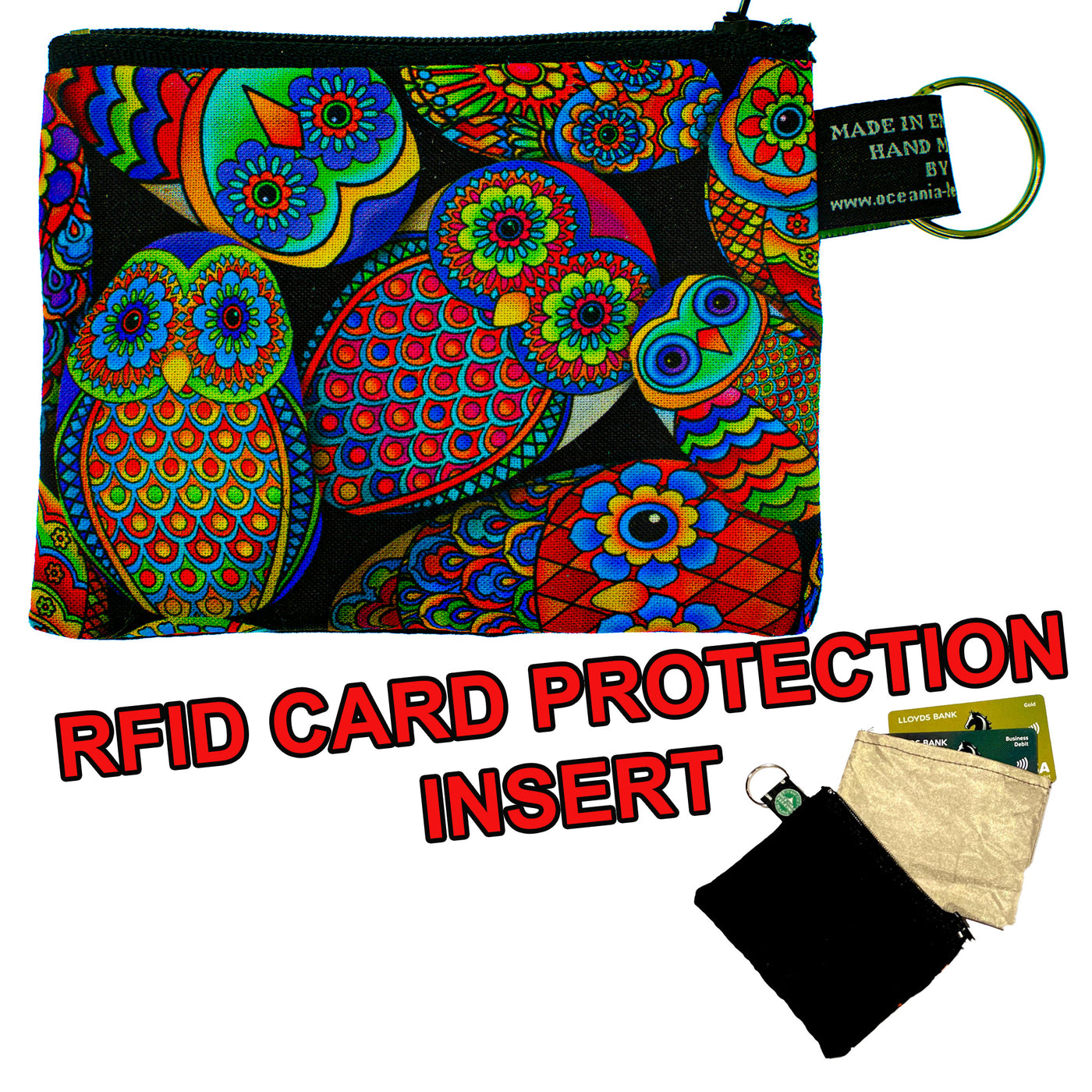 Owl Painted Stone/Egg Coin & Card Purse with optional RFID Protection