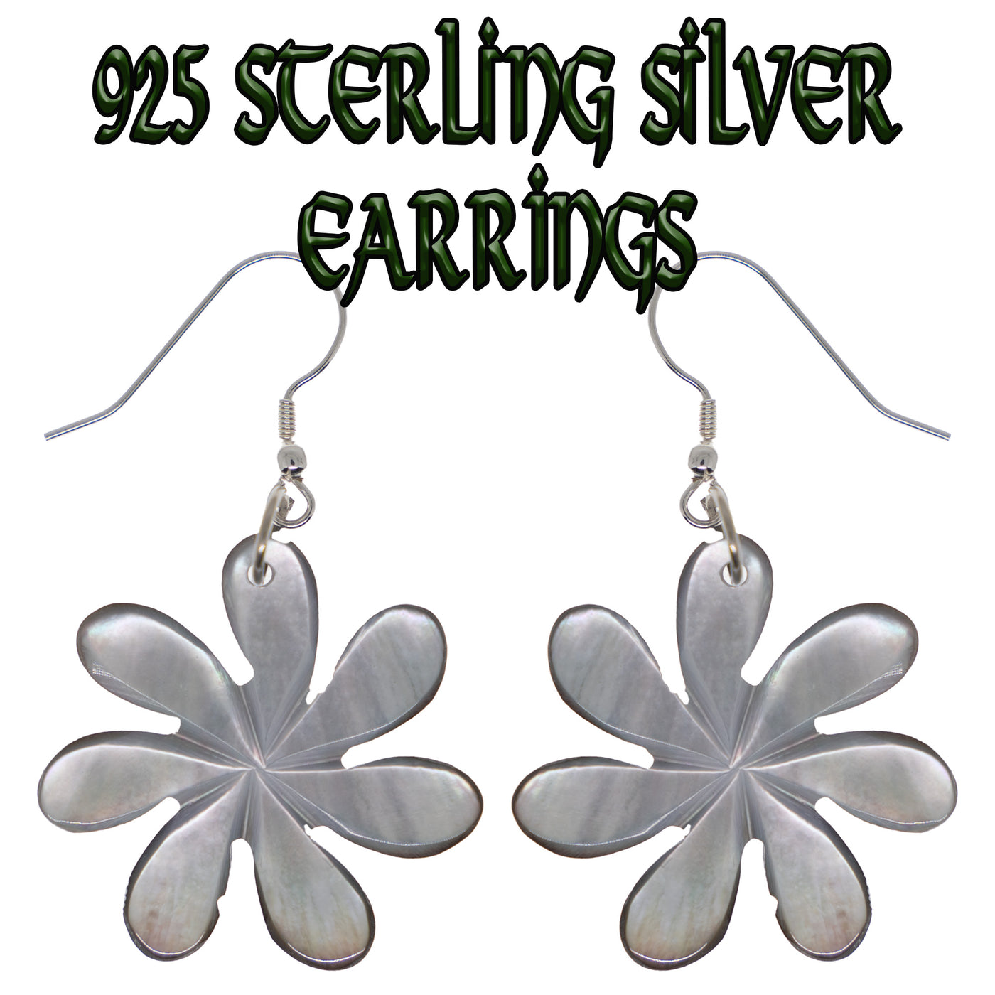 Black Oyster Shell Flower Earrings -  .925 sterling silver
