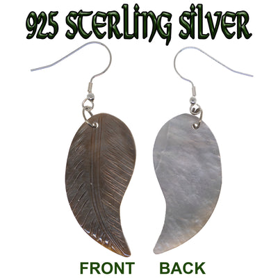 Black Oyster Shell Leaf Earrings -  .925 sterling silver