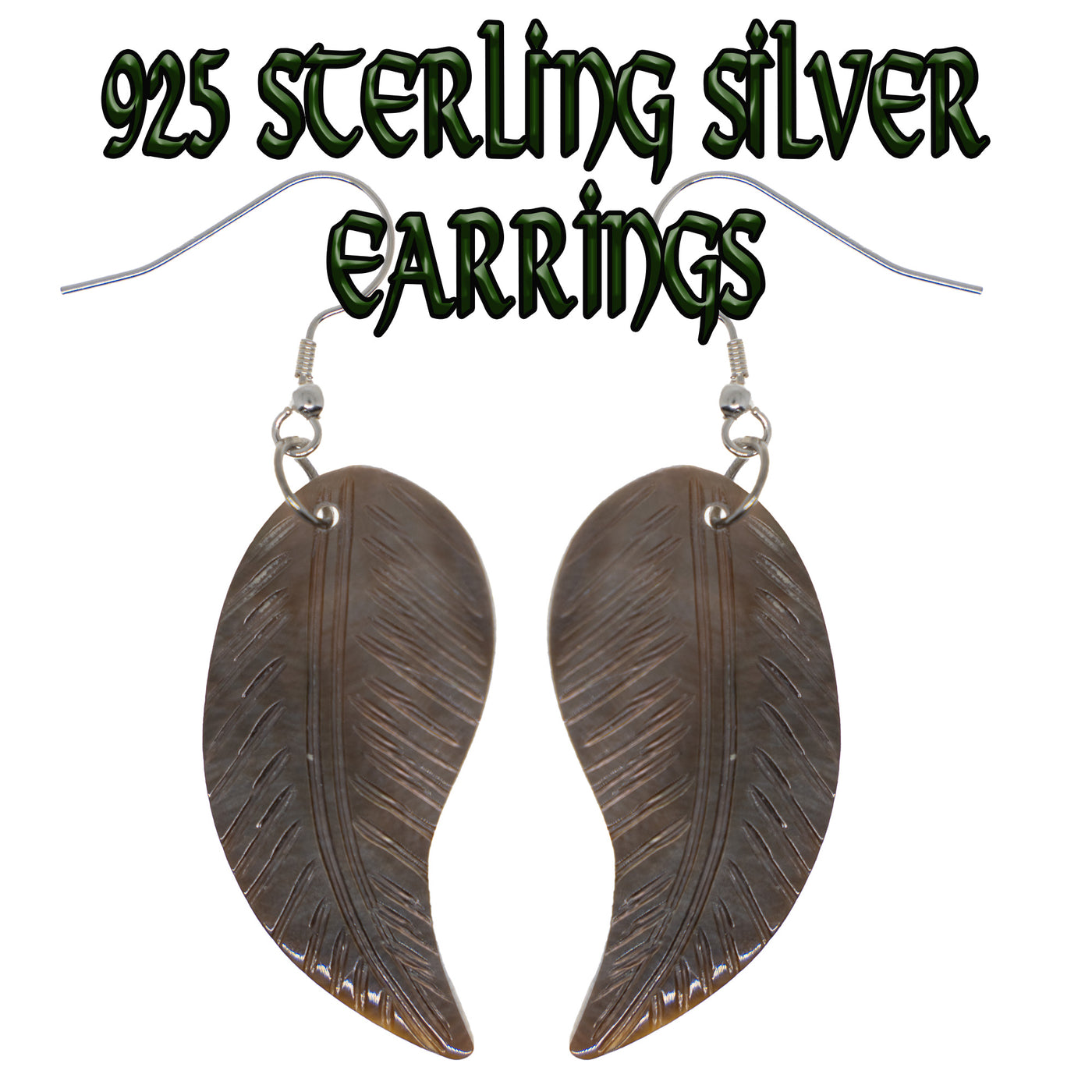 Black Oyster Shell Leaf Earrings -  .925 sterling silver