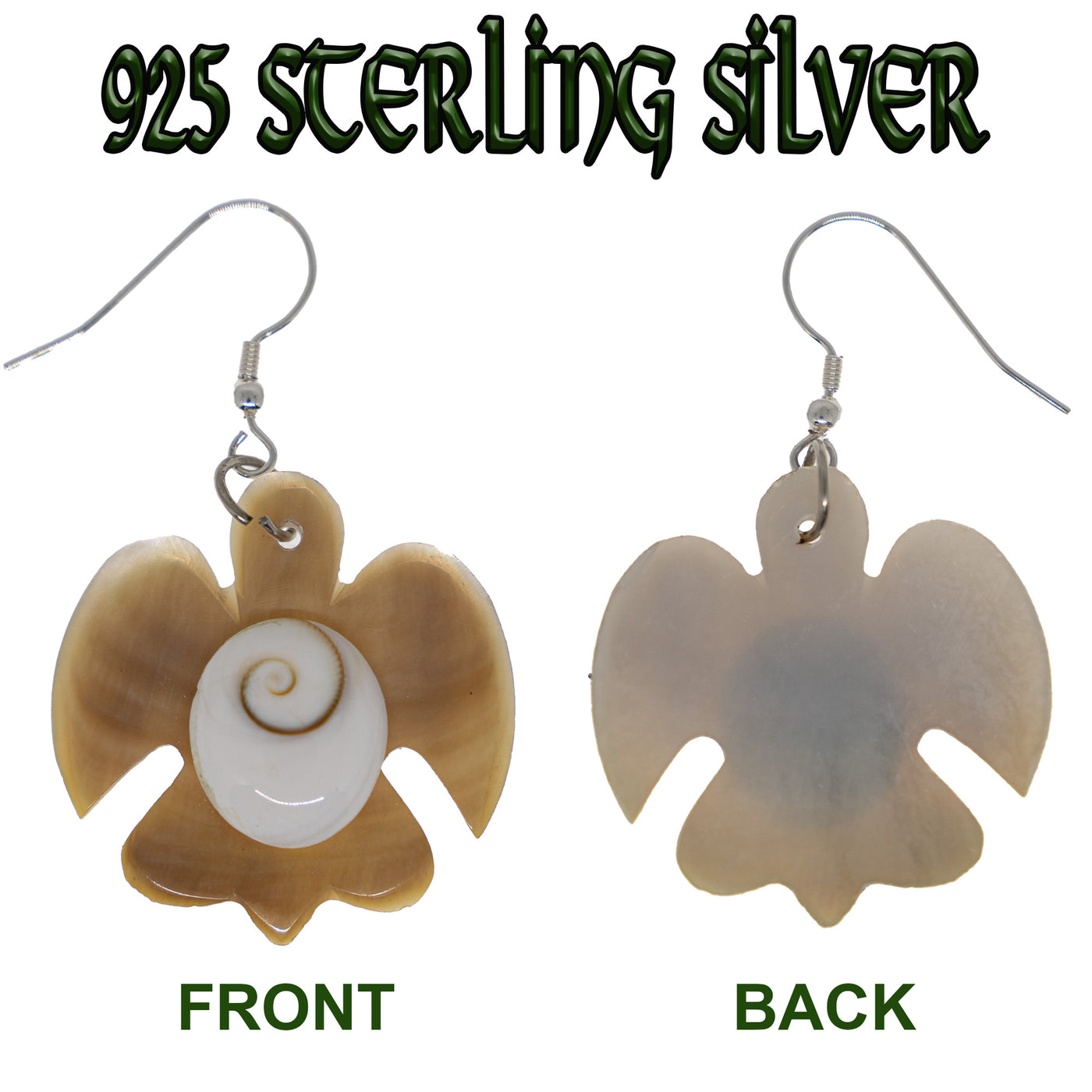 Black Oyster Shell & Shiva Eye Turtle Earrings -  .925 sterling silver
