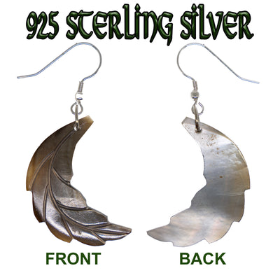 Black Oyster Shell Laurel Wreath Leaf Earrings -  .925 sterling silver