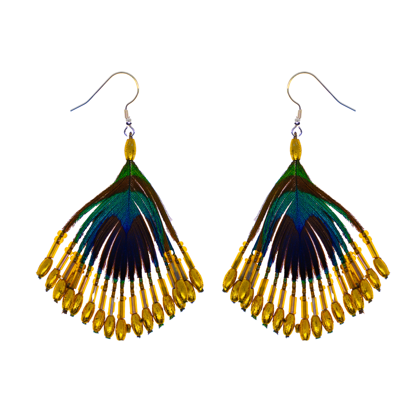 Real Peacock Feather Earrings -  .925 sterling silver