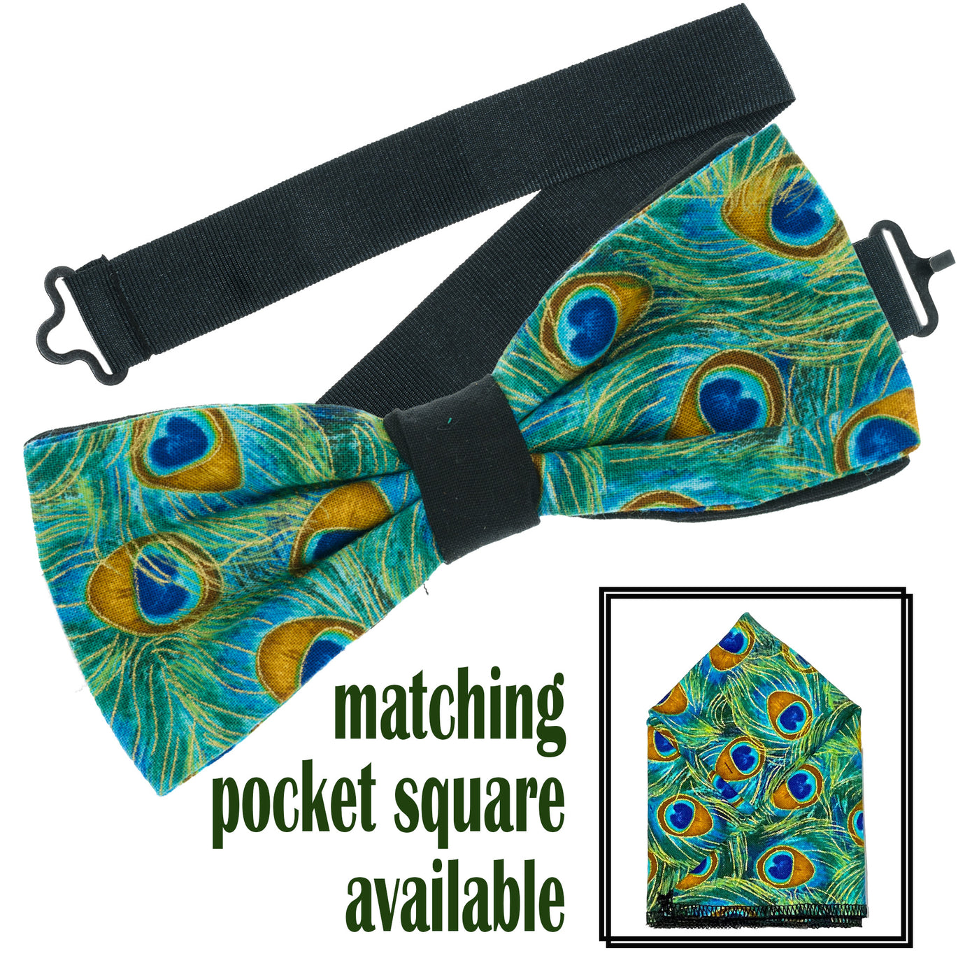 Peacock Eye Feather Bow Tie & Pocket Square