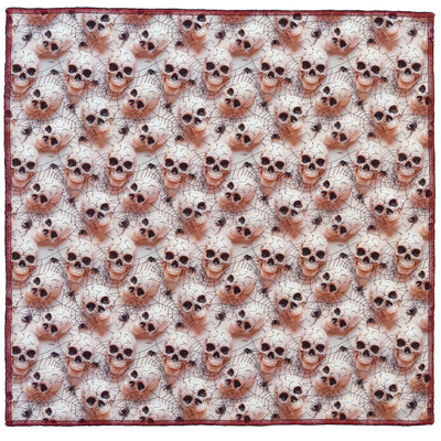 Perfect for halloween, skulls and spider webs printed in a 3D effect on light pink fabric. Handmade square bandana approx. 21.5" x 21.5" machine washable 100% cotton
