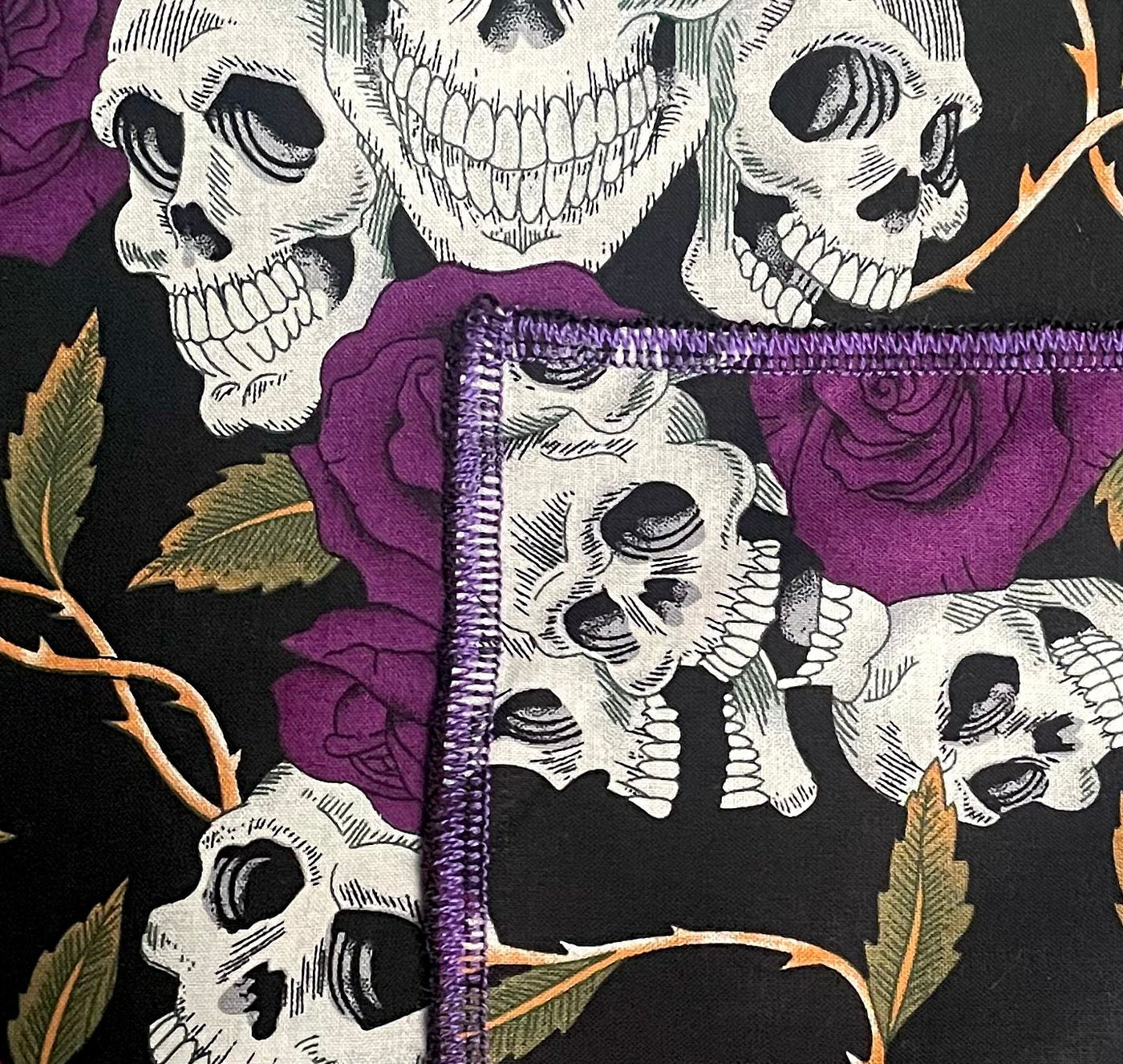 Purple Rose & Skull Bandana ~ 100% Cotton