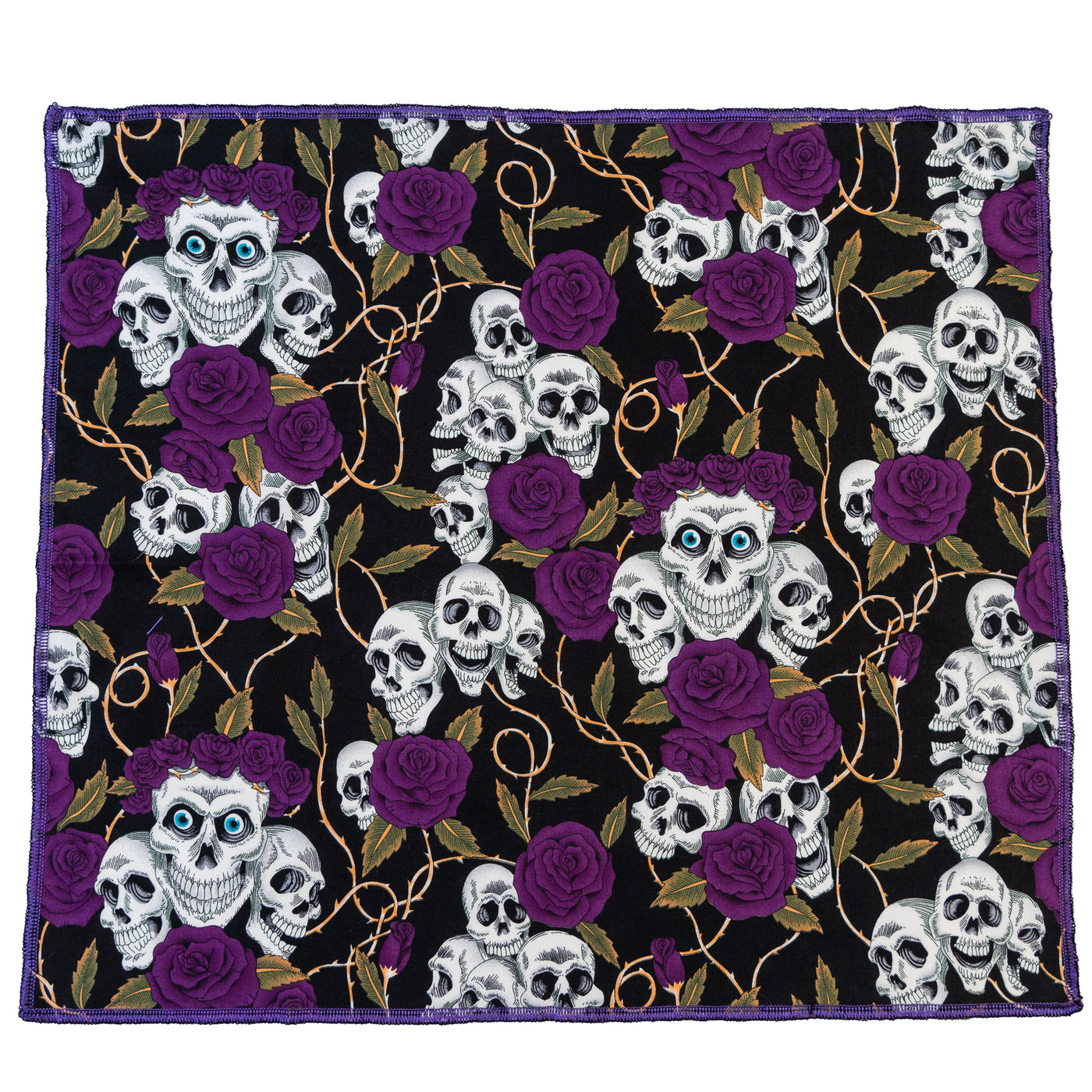 Purple Rose & Skull Bandana ~ 100% Cotton