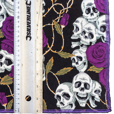 Purple Rose & Skull Bandana ~ 100% Cotton