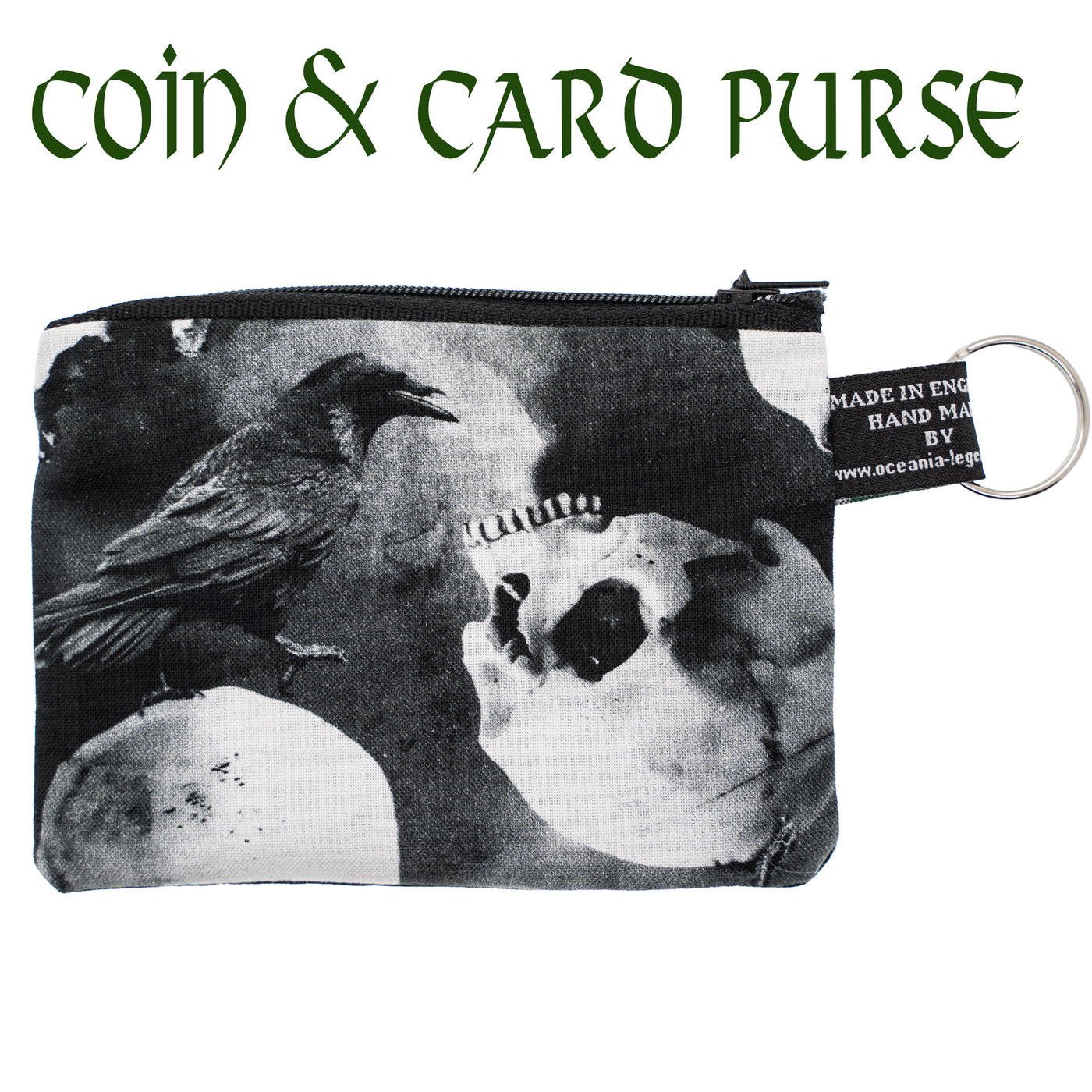 Raven on Skull Coin & Card Purse with optional RFID Protection