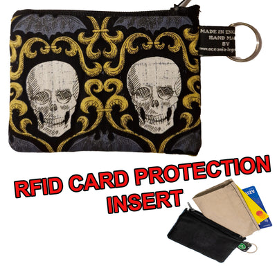 gothic skull & bat zipped cotton purse with RFID Protection