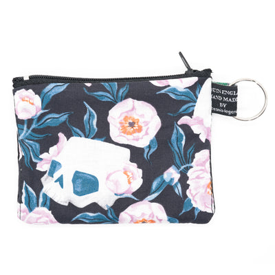 skulls & peony flowers in our zipped cotton purse