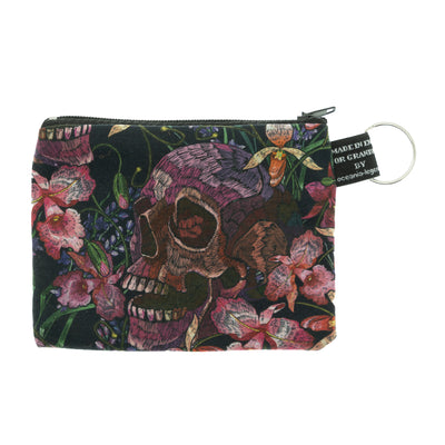 skull and orchid zipped cotton purse