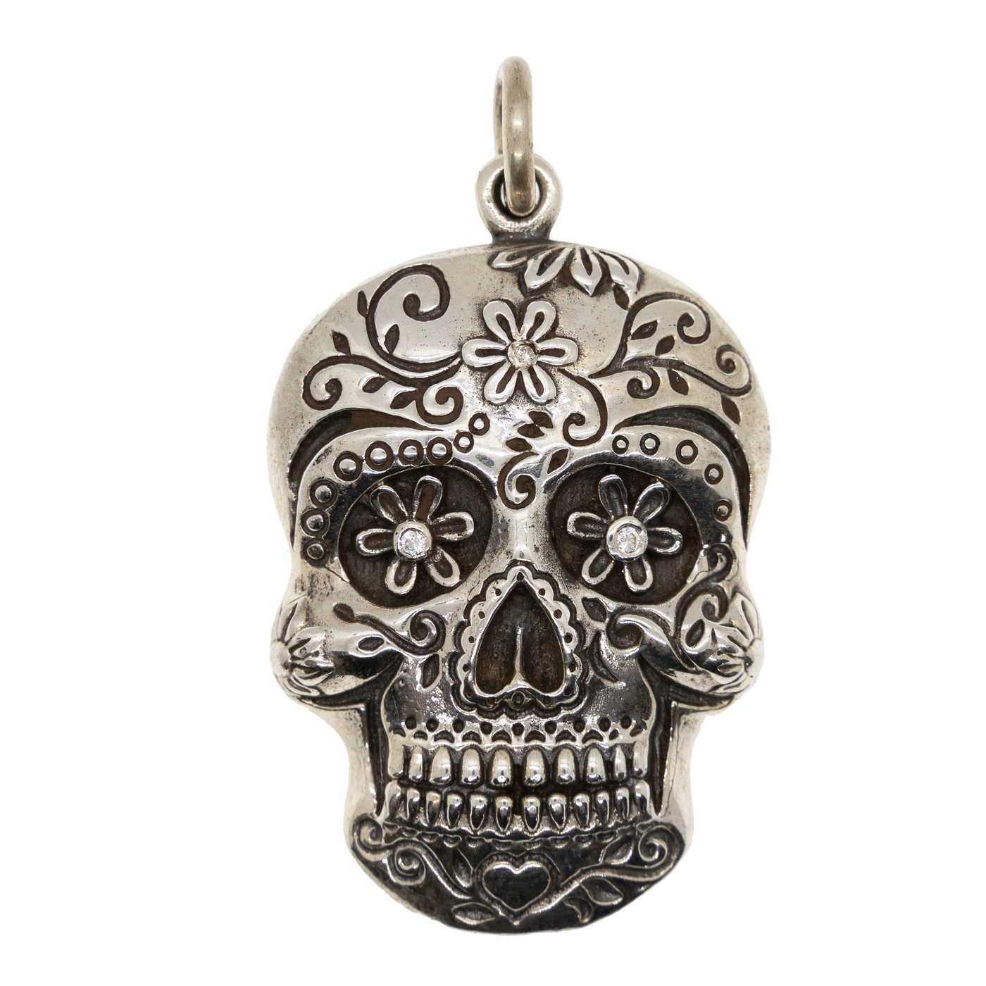 Sugar Skull 925 Sterling Silver & Cubic Zirconia Pendant