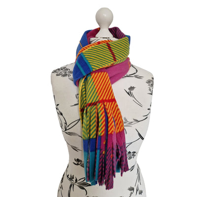 Bright Coloured squares design scarf handmade from anti pill polar fleece approx . 180 x 28cm
