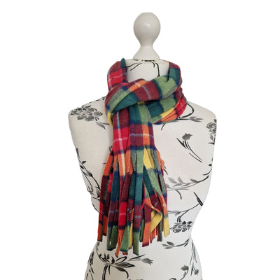 Autumn coloured tartan design scarf handmade from anti pill polar fleece approx . 180 x 28cm
