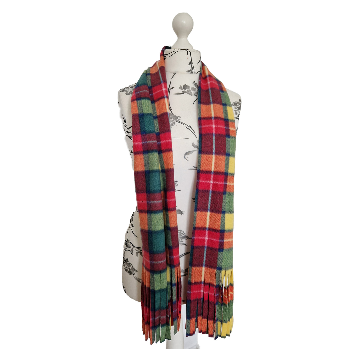 Autumn coloured tartan design scarf handmade from anti pill polar fleece approx . 180 x 28cm
