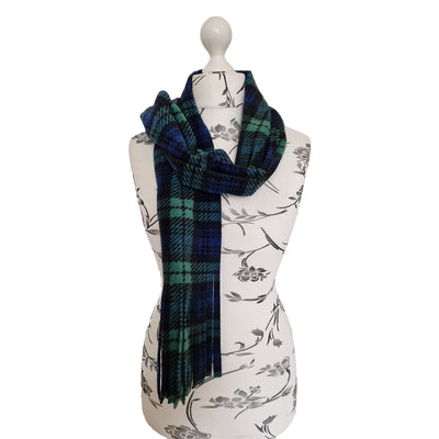 Black Watch Blue, Green & Black Tartan design scarf handmade from anti pill polar fleece approx . 180 x 28cm
