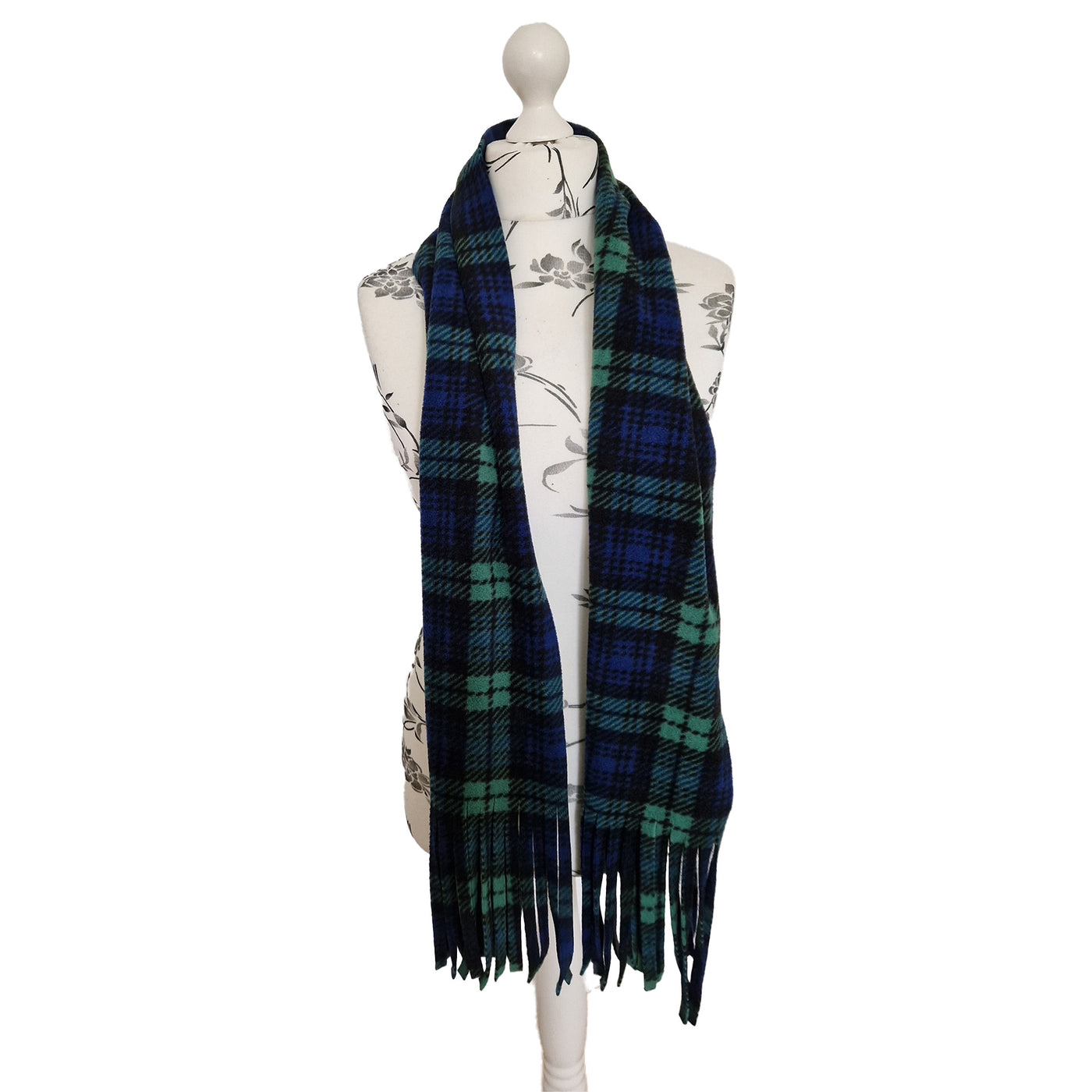 Black Watch Blue, Green & Black Tartan design scarf handmade from anti pill polar fleece approx . 180 x 28cm
