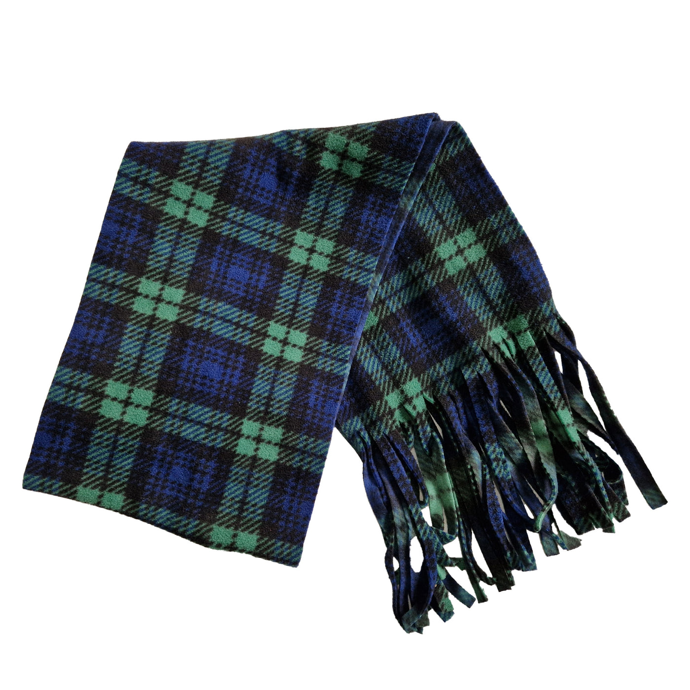 Black Watch Blue, Green & Black Tartan design scarf handmade from anti pill polar fleece approx . 180 x 28cm
