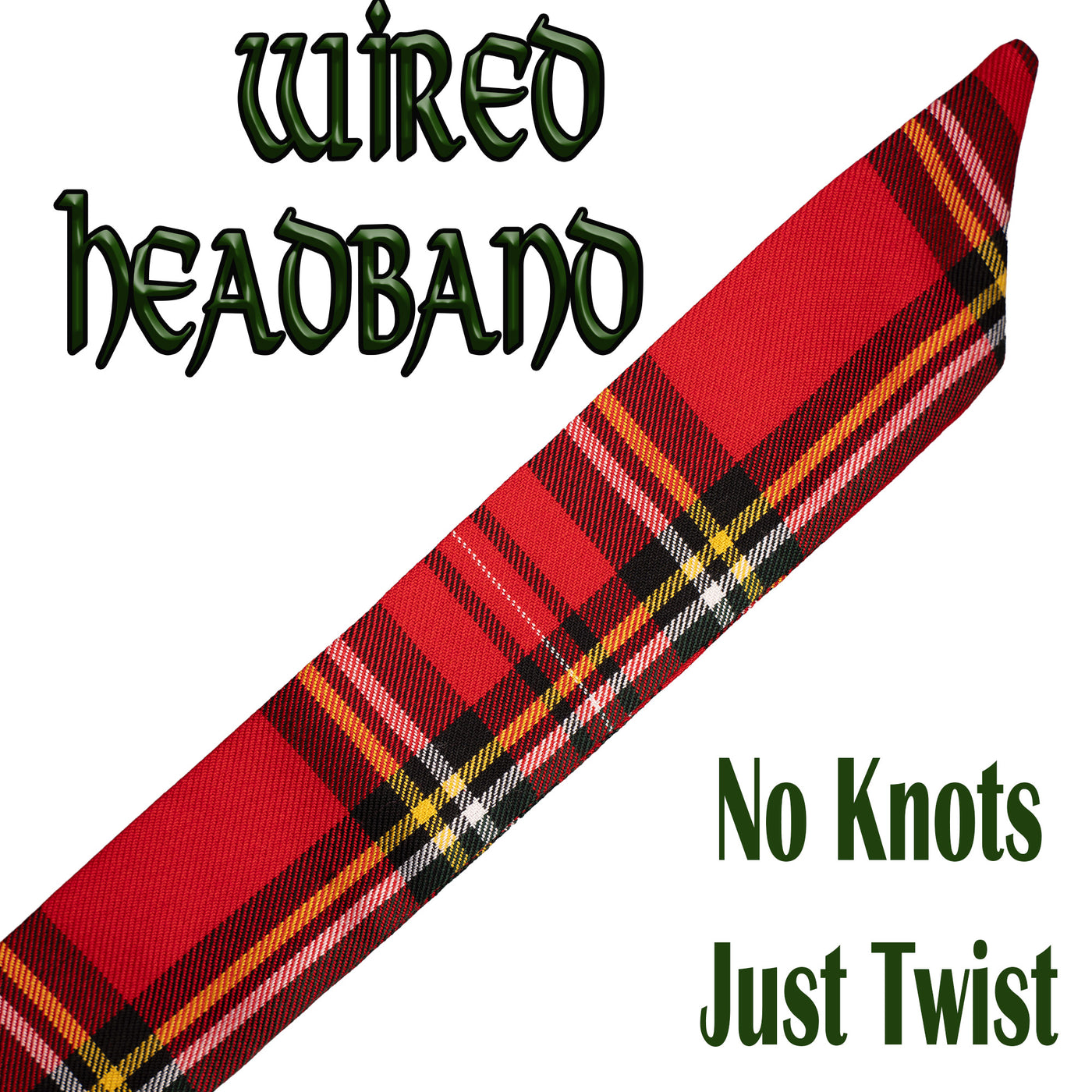 Red Tartan Wired Headband ~ No knots just twist