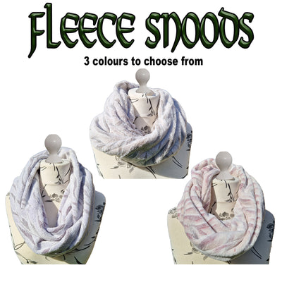 Fleece Snood handmade from an ultra soft and warm fleece. The fabric is a snow tiger design with a subtle shade of grey, pink or lilac. No need to wrap around your neck as the snood pops straight over your head immediately toasty warm

