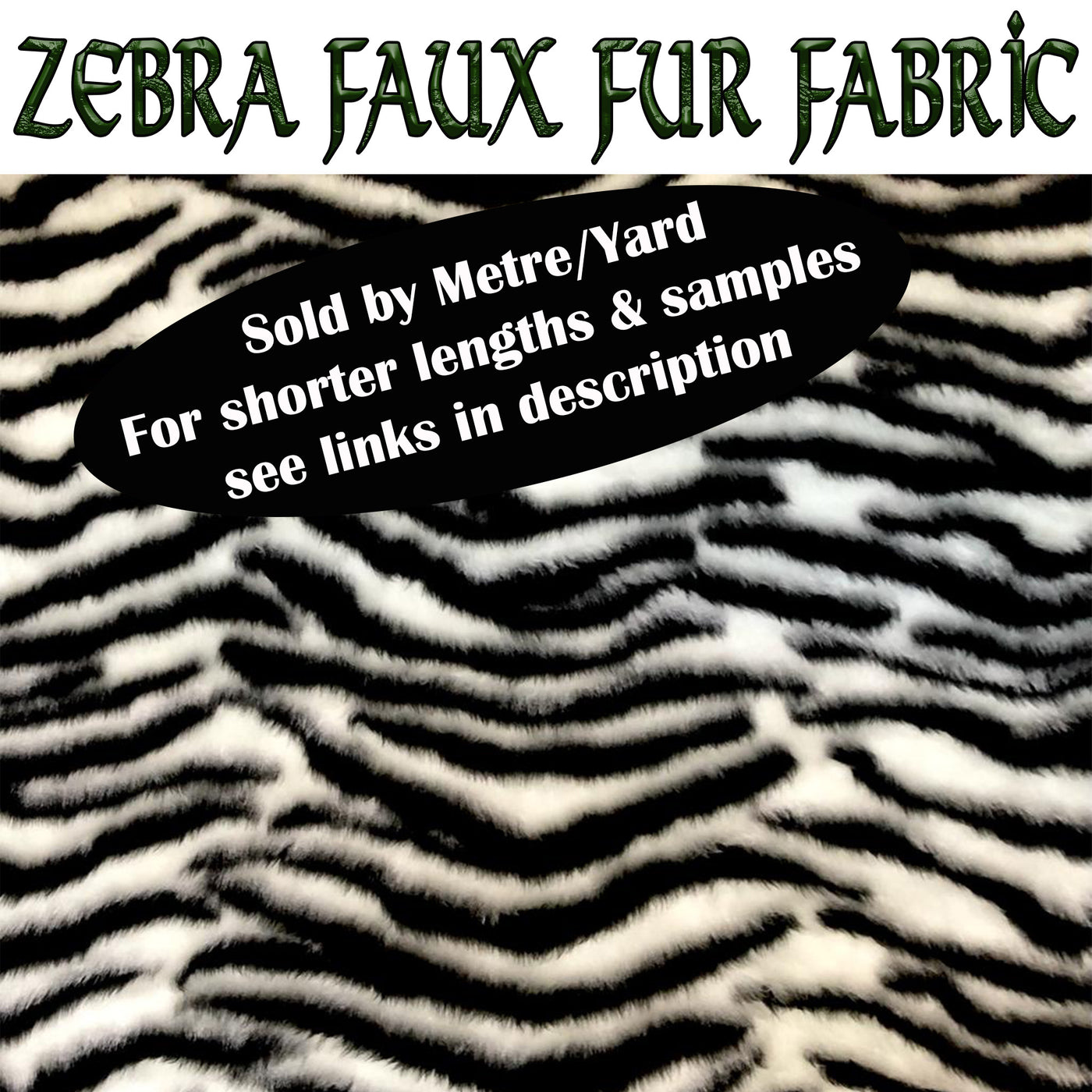 Ultra soft  and fluffy black & white zebra faux fur fabric sold by the metre or yard 150cm wide x 100cm or 91.5cm perfect for making cushions, scarves, apparel, fancy dress up costumes It is also available as a sample or half metres
