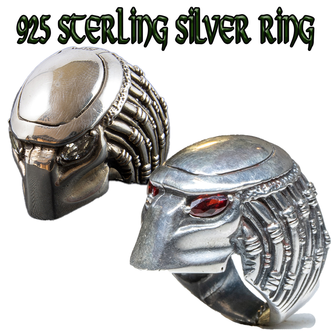Predator Head Ring ~ .925 Sterling Silver & Cubic Zirconia