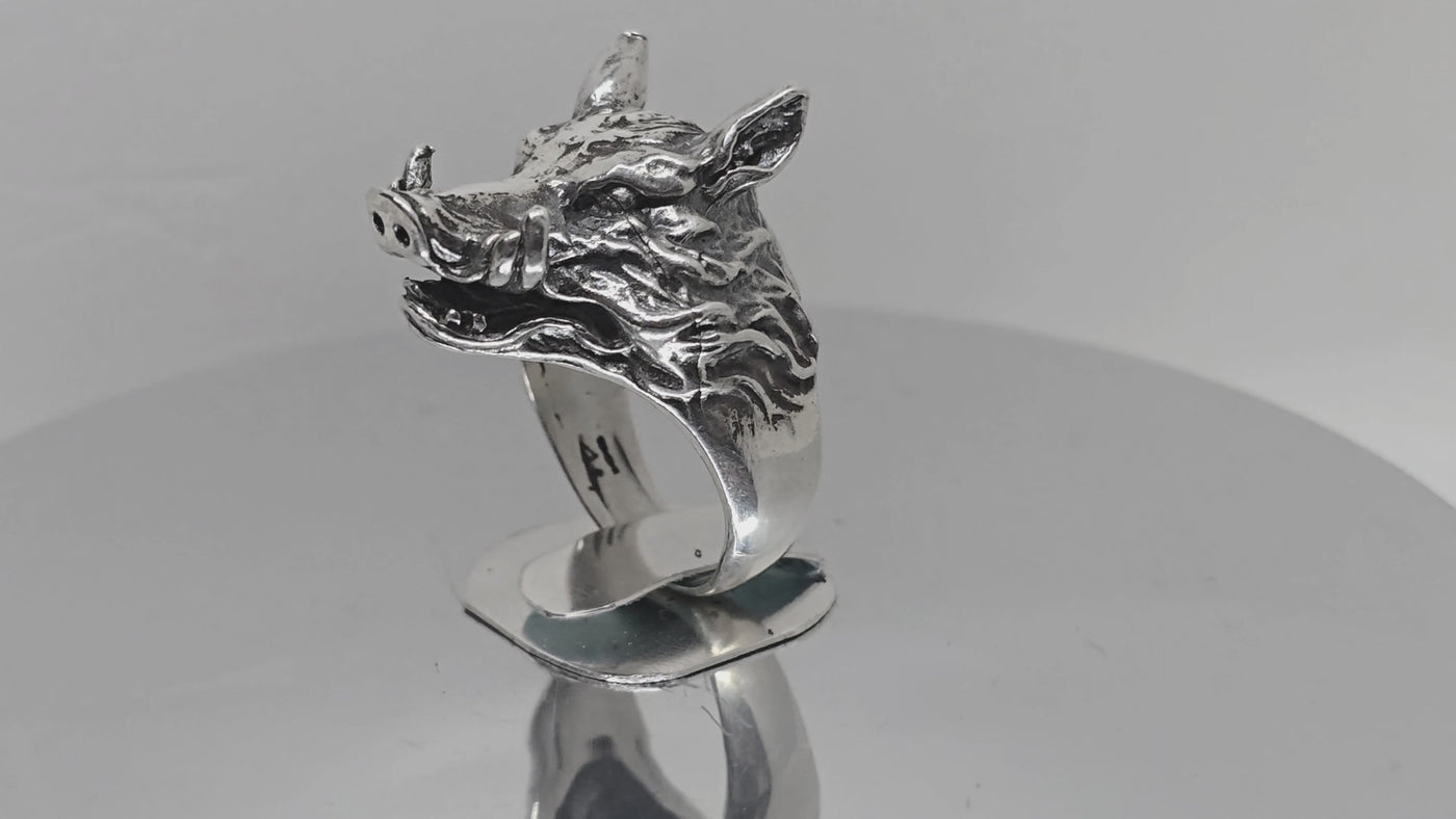 Wild Boar Ring ~ 925 Sterling Silver (Size guide in Description)