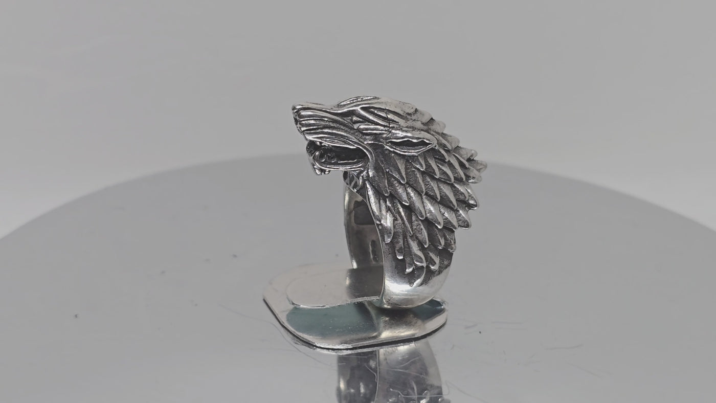 Wolf Head Ring ~ 925 Sterling Silver (Size guide in Description)